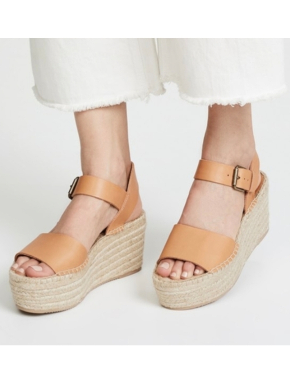 Soludos Minorca Brown Leather Platform Woven Espadrille Sandals Size 9